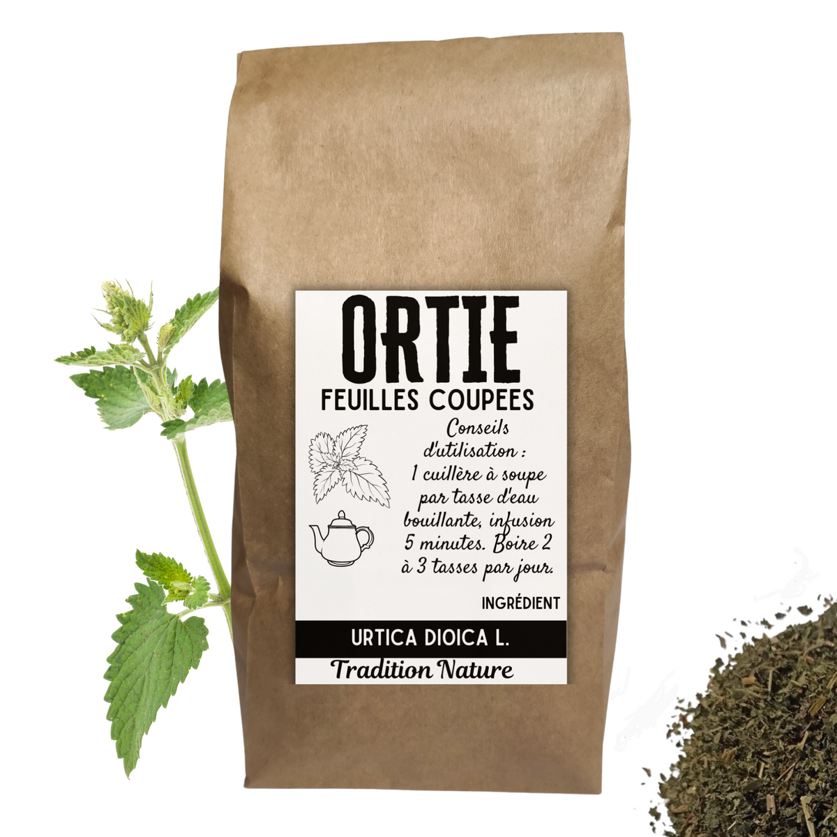 Ortie feuilles coupée tisane  Urtica dioica – Tradition Nature