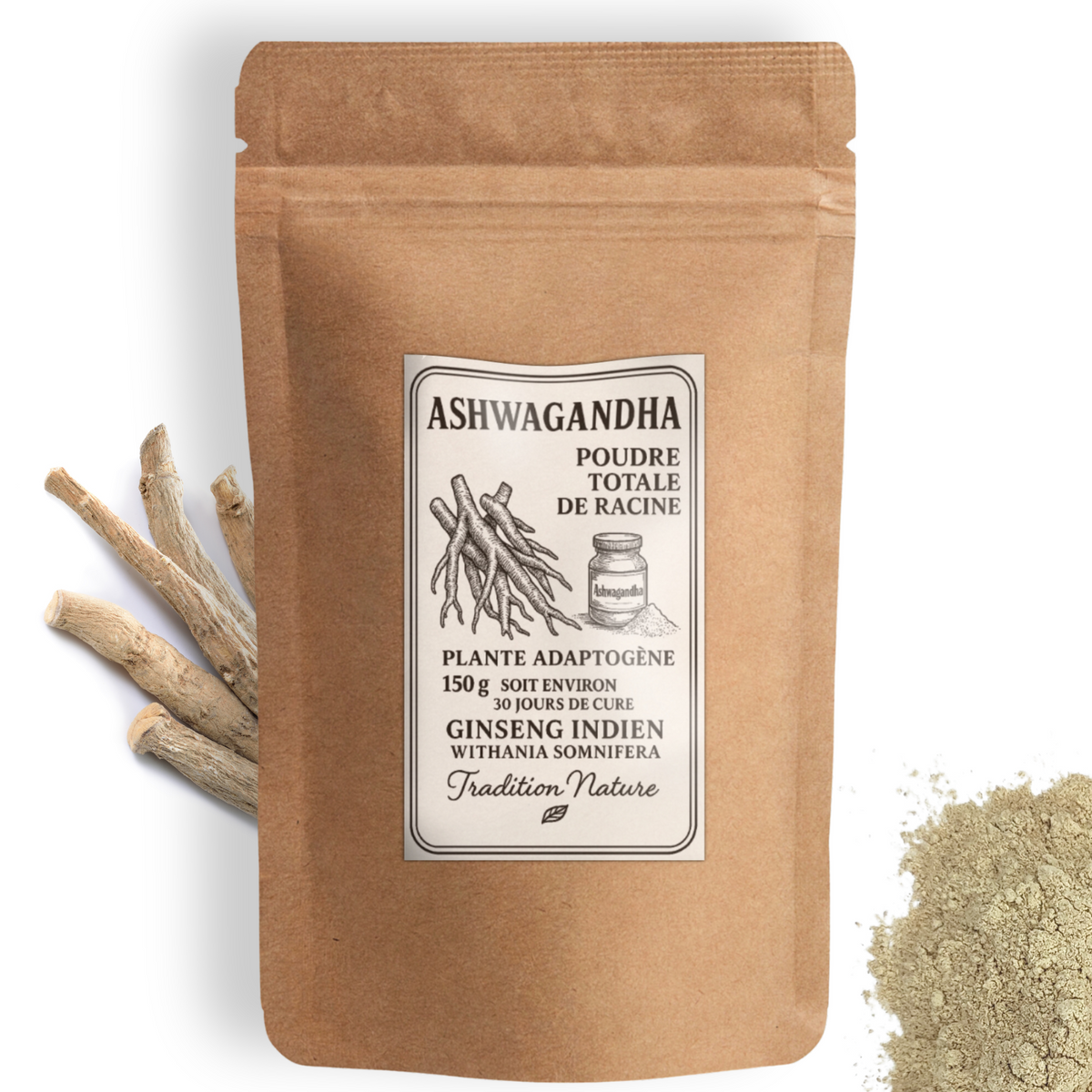 Poudre D'Ashwagandha (Ginseng Indien) 150g - Plante Ayurvédique Tradition Nature