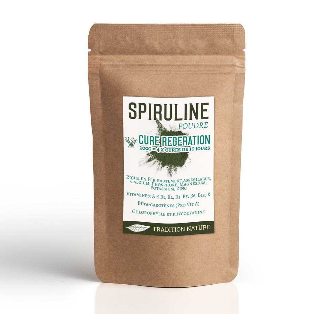 Spiruline poudre 200 g | Superaliment régénération - Tradition Nature-Bienfaits - Utilisations