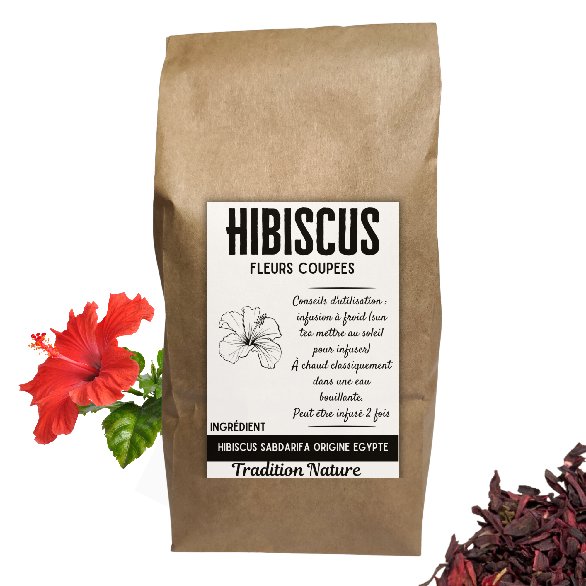 Bissap vrac 250 gr. Ingrédients: pétales de fleurs d'hibiscus