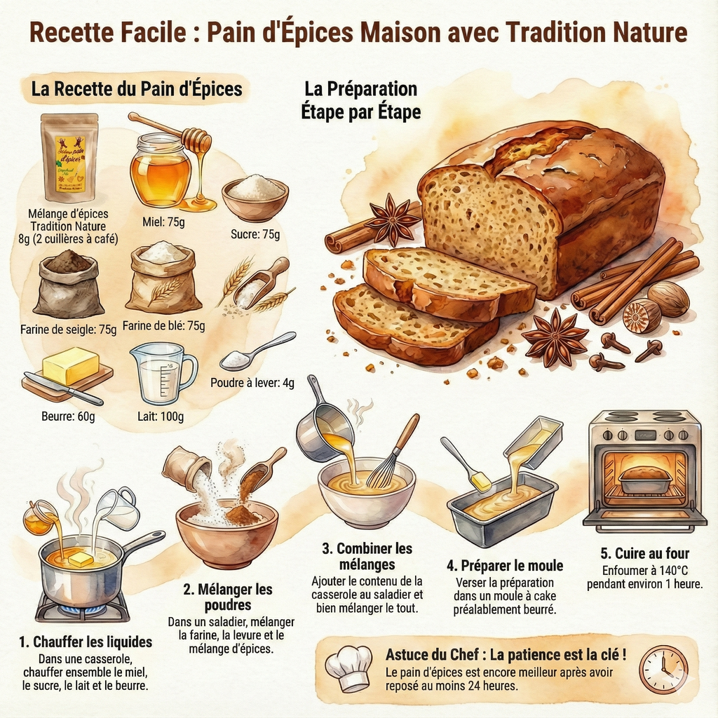 Recette illustree pour preparer son pain d'épices maison et recette facile - Tradition Nature