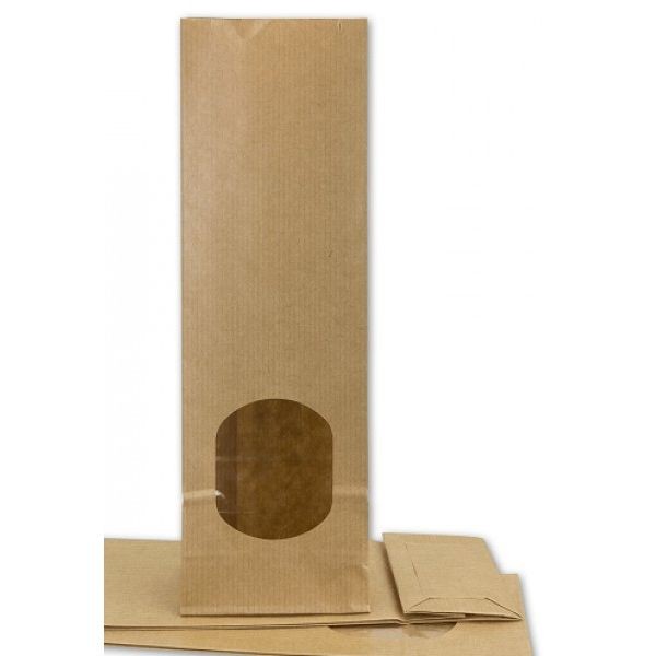 lot 100 Sachets en kraft avec fenêtre pour thé, infusion  SOS Kraft Fenêtre 70+40x205 - Tradition Nature