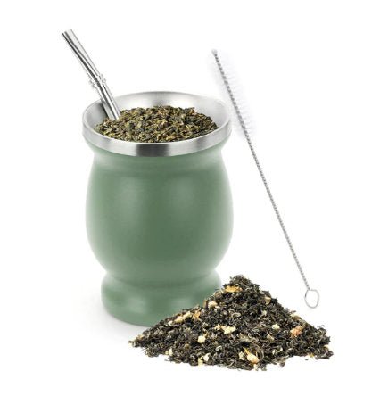 Tasse Yerba Mate 350ml Aquafloow Double Paroi + 2 Bombillas - Set Acier Inoxydable Noir