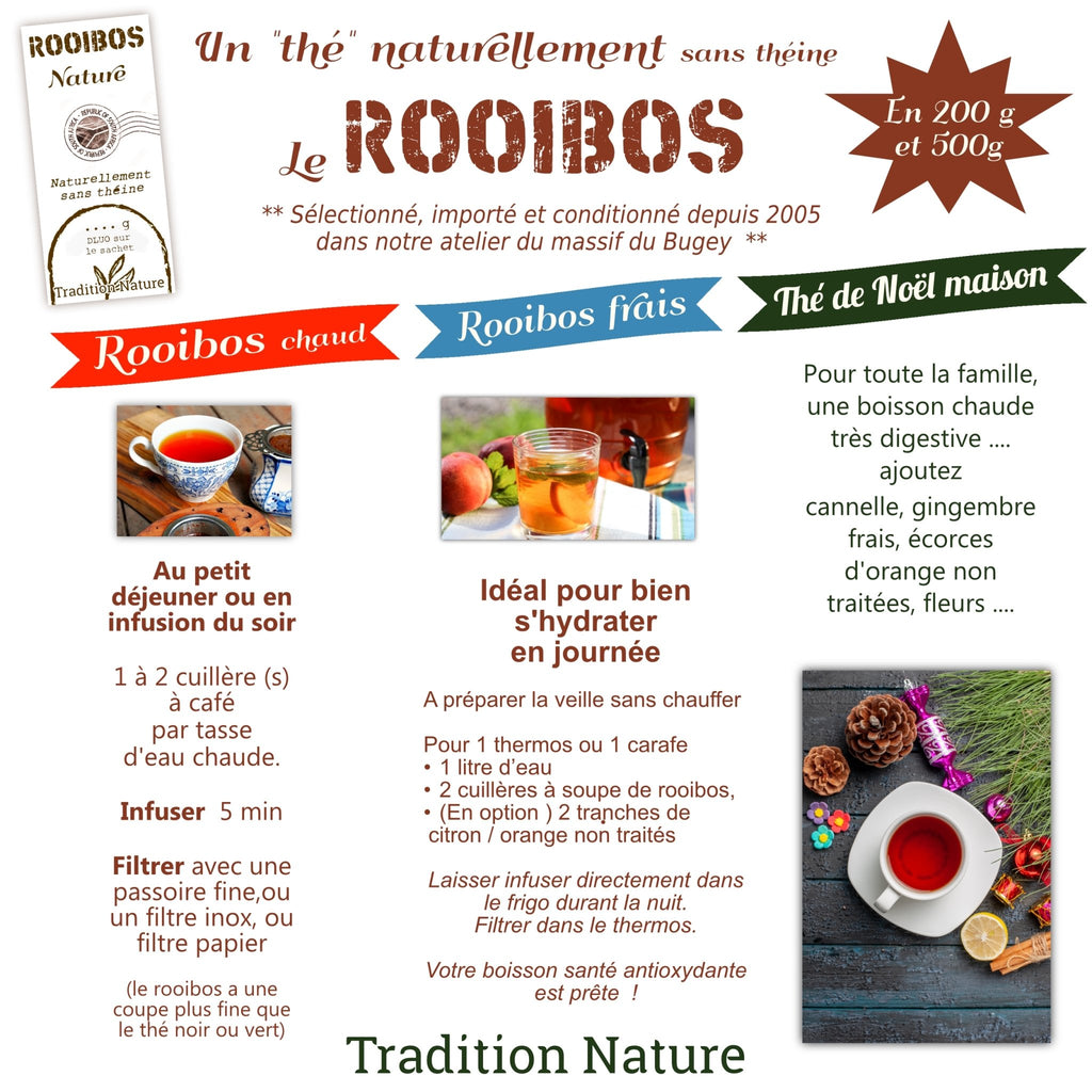 Rooibos nature | thé rouge infusion vrac 100 g à 1 Kg - Tradition Nature-Bienfaits - Utilisations